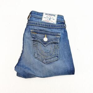 True Religion Legging w Flaps Tab Pocket Dark Wash Denim Jeans Size 28